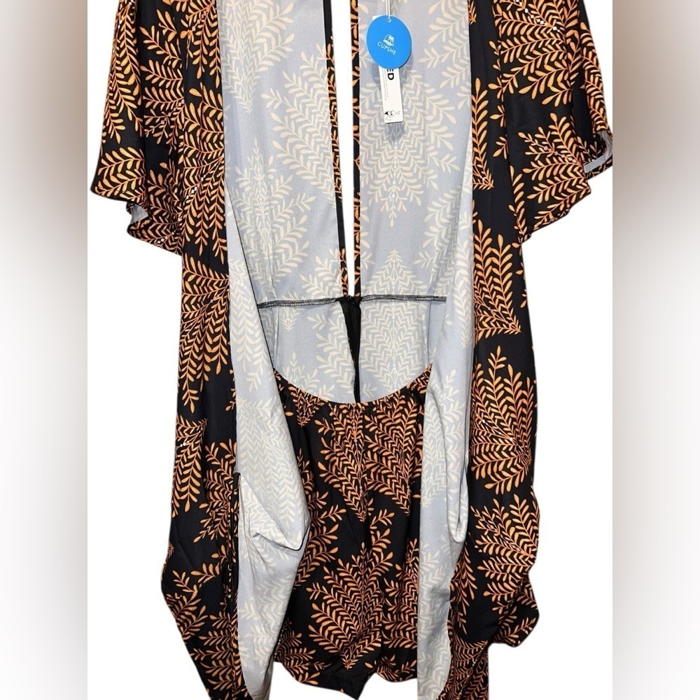Cupshe Black and Orange Leaf Print Wrap Romper – Size Medium - Picture 5 of 7